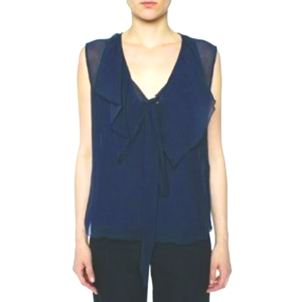 Chloe - 2 Piece Navy Blue Sleeveless Blouse - Picture 2 of 5